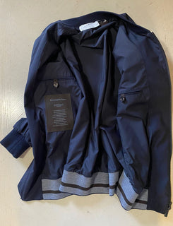 Neue $2450 Ermenegildo Zegna Bomberjacke mit Reißverschlusstaschen und Ärmeln, Marineblau, 40 US/50 Eu Ita