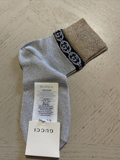 Мини-носки в греческом стиле NWT Gucci с монограммой Gucci, серебро/золото, размер S, Италия