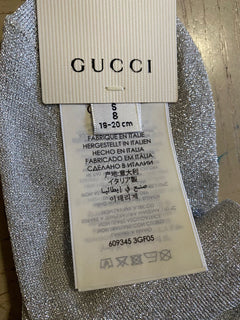 Мини-носки в греческом стиле NWT Gucci с монограммой Gucci, серебро/золото, размер S, Италия