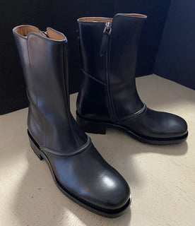 Neu $ 1595 Ermenegildo Zegna Couture Kalbsleder Stiefel Schuhe MD Grau 10 US