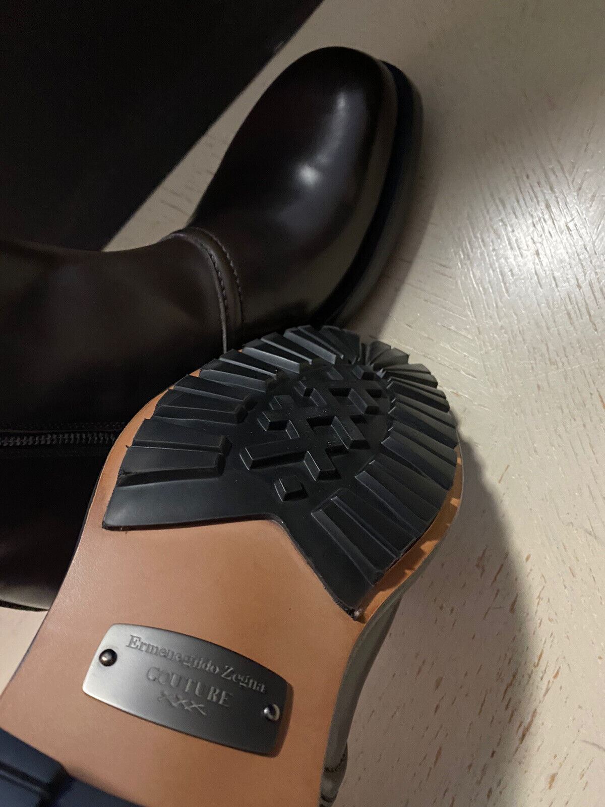 New $1595 Ermenegildo Zegna Couture Calfskin Leather Boots Shoes DK Brown 11 US