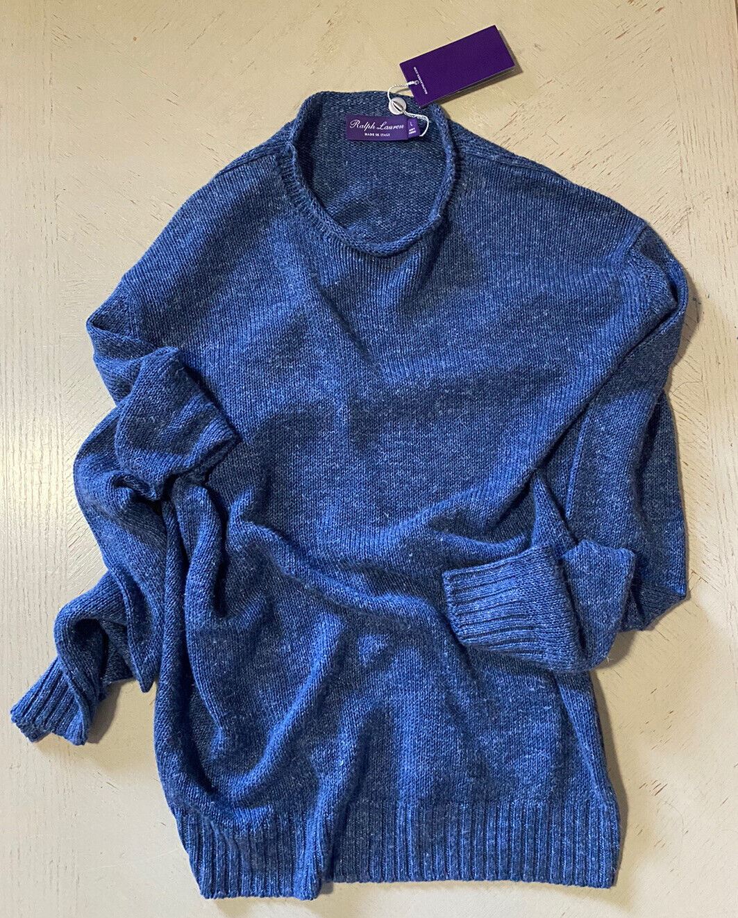 NWT $695 Ralph Lauren Purple Label Men Crewneck Linen/Silk Sweater L Italy