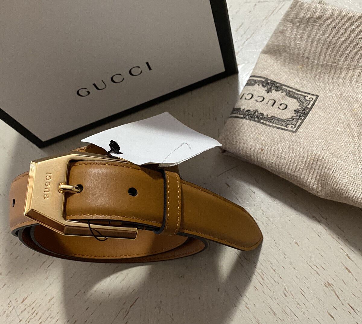 New Gucci Mens Leather Belt Gucci Monogram Brown 95/38 Italy