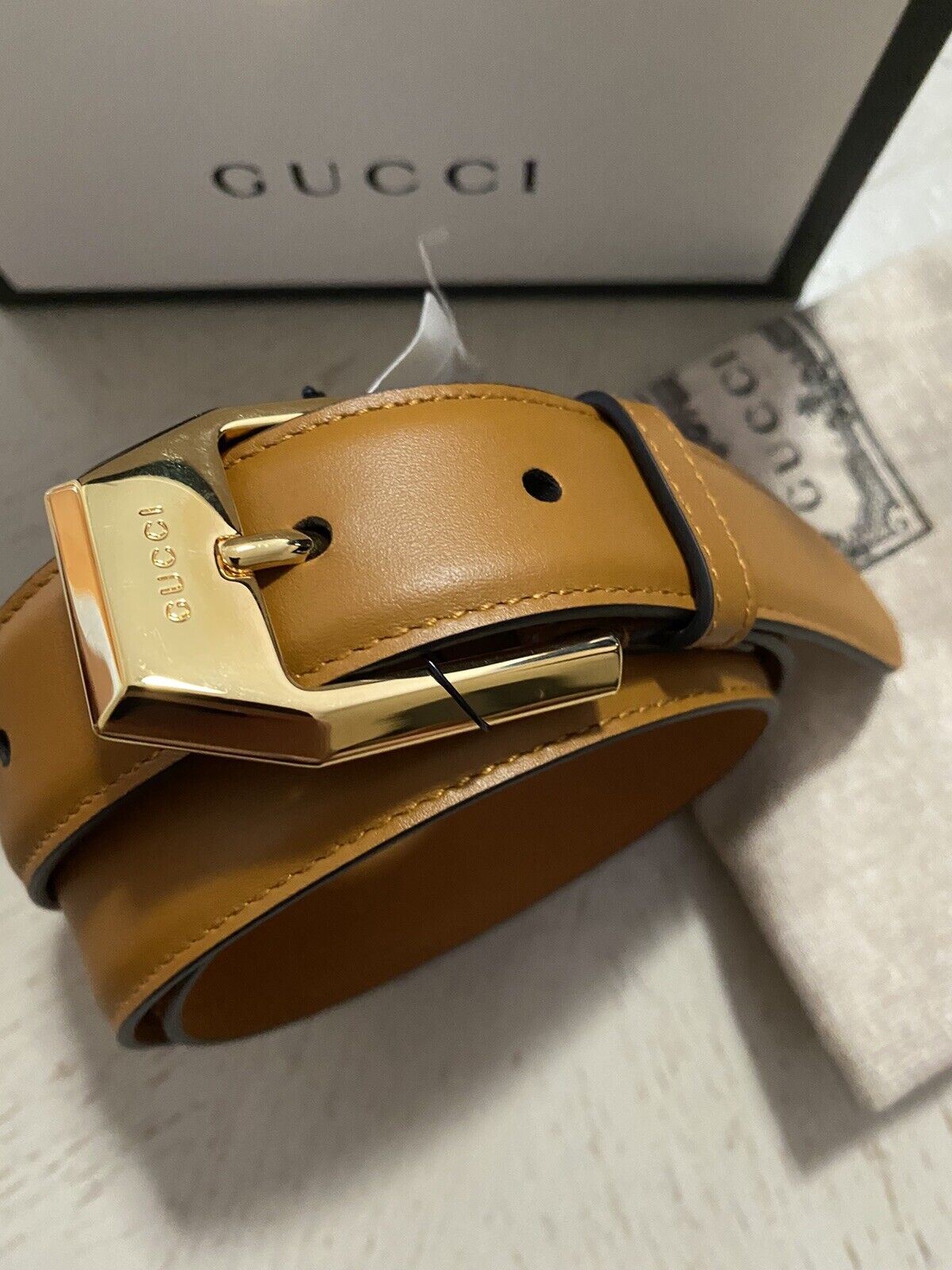 New Gucci Mens Leather Belt Gucci Monogram Brown 95/38 Italy
