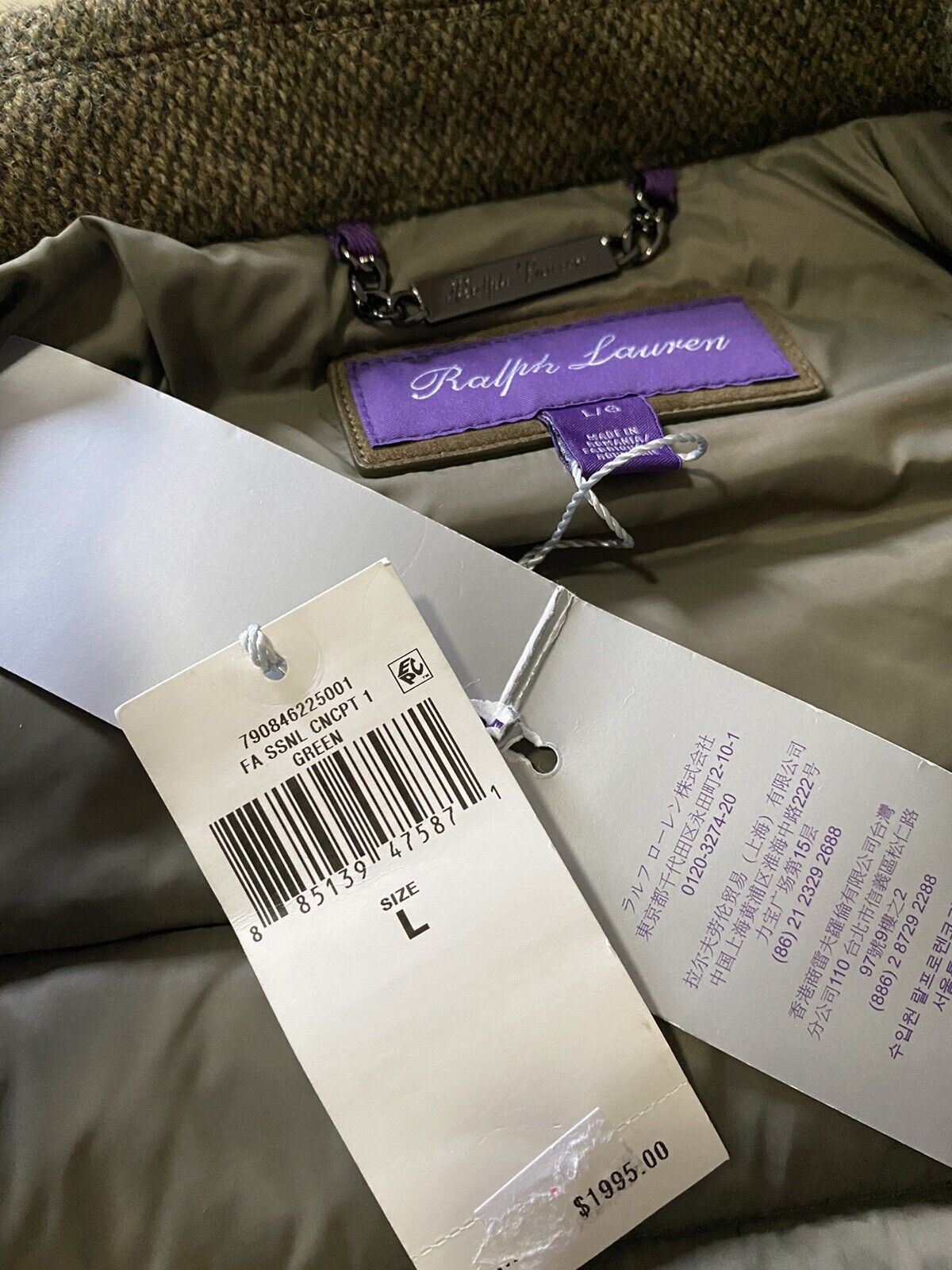 New $1995 Ralph Lauren Purple Label Men Puffer Jacket Brown/Green Size L