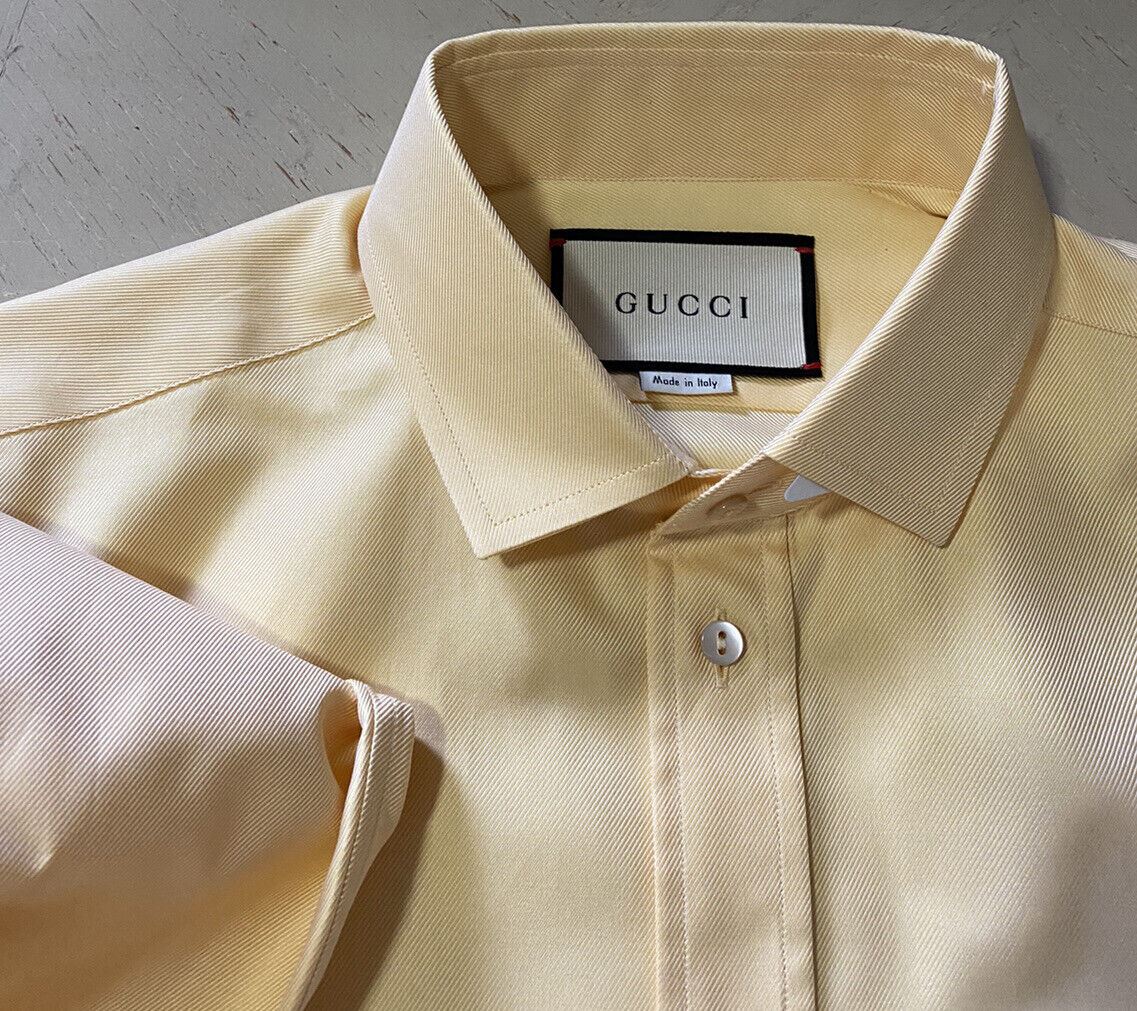 New Gucci Men’s Long Sleeve Dress Shirt Color Buttercup/Yellow Size S  Italy