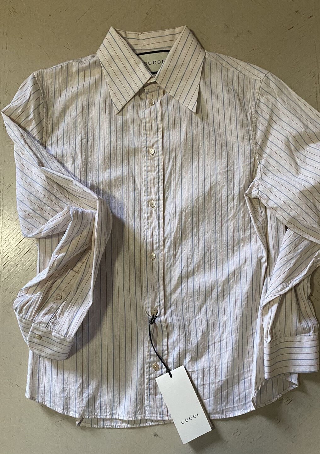 Новая мужская классическая рубашка Gucci Белый/Разноцветный 39/15.5 Италия