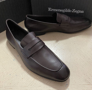 Neu $775 Ermenegildo Zegna Iconic Mokassin-Leder-Loafer-Schuh DK Brown 10,5 US