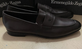 Neu $775 Ermenegildo Zegna Iconic Mokassin-Leder-Loafer-Schuh DK Brown 10,5 US