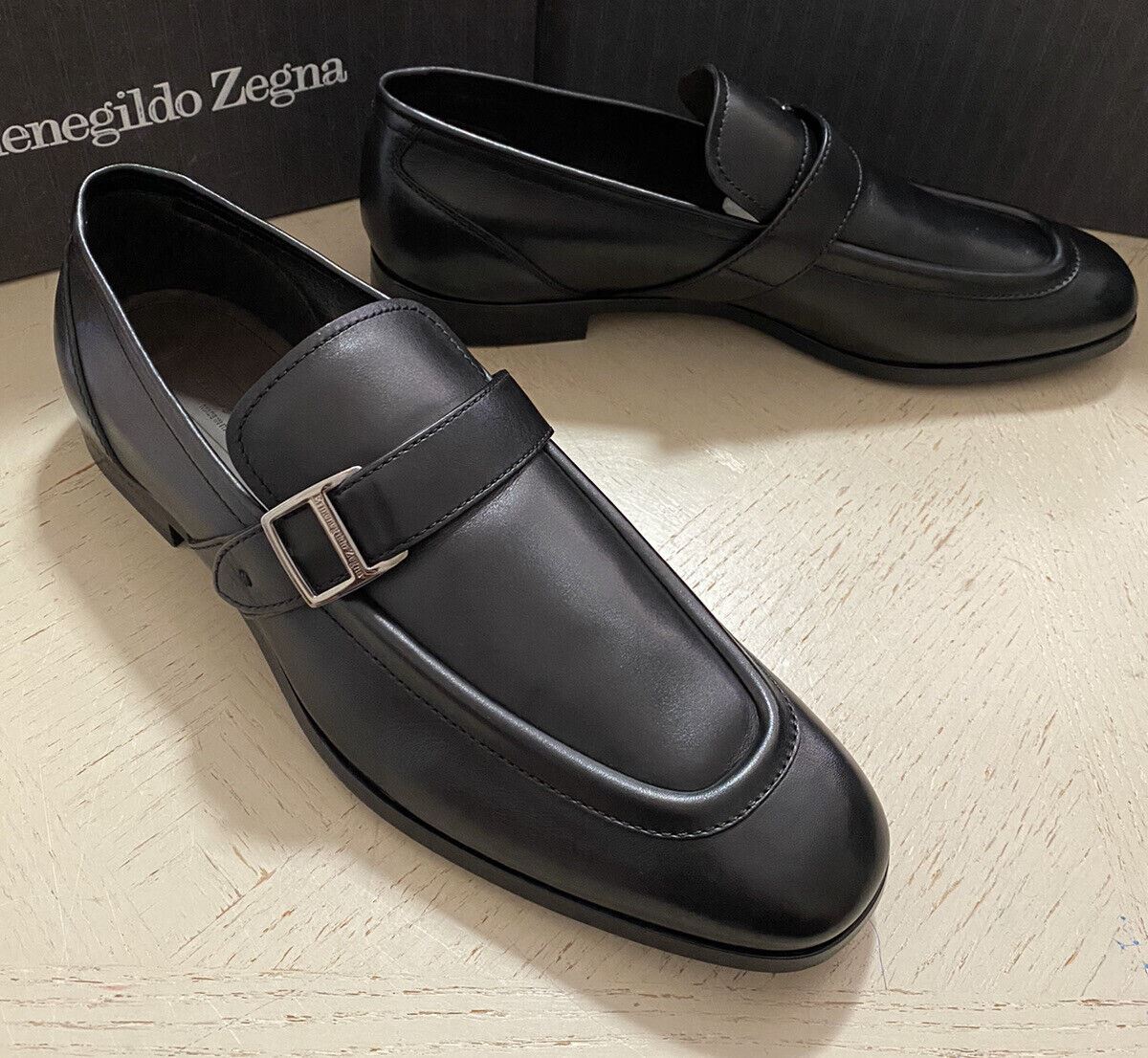 Neu $795 Ermenegildo Zegna Mokassin-Leder-Loafer-Schuh Schwarz 13 US Italien