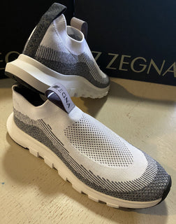 Neu $495 Z Zegna Herren Sock Runners Sneakers Schuhe Weiß/Grau 10,5 US/43,5 Eu
