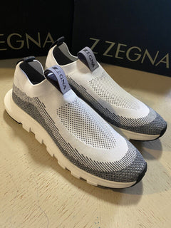 Neu $495 Z Zegna Herren Sock Runners Sneakers Schuhe Weiß/Grau 10,5 US/43,5 Eu