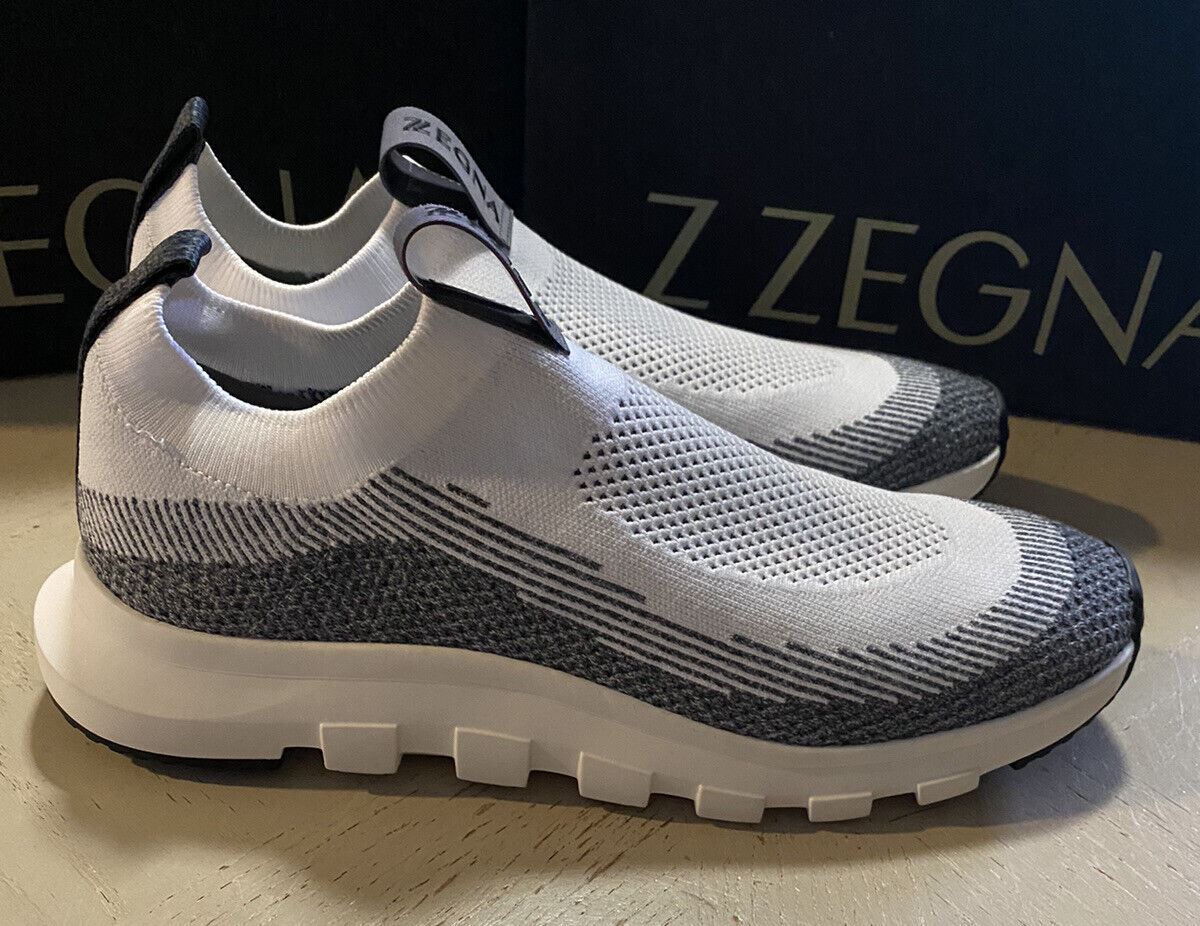 Neu $495 Z Zegna Herren Sock Runners Sneakers Schuhe Weiß/Grau 11,5 US/44,5 Eu