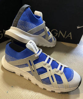 Neu $495 Z Zegna Herren Sock Runners Sneakers Schuhe MD Blau/Weiß 10,5 US/43,5 Eu