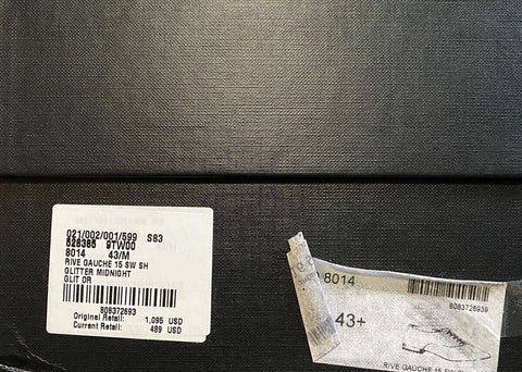 NIB $1095 Saint Laurent Men Glitter Midnight Leather Shoes Black/Gold 10.5 US/