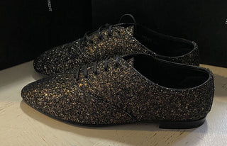 NIB $ 1095 Saint Laurent Herren Glitter Midnight Lederschuhe Schwarz/Gold 10,5 US/