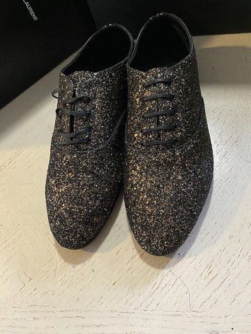 NIB $1095 Saint Laurent Men Glitter Midnight Leather Shoes Black/Gold 10.5 US/
