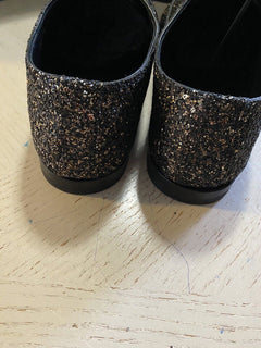 NIB $ 1095 Saint Laurent Herren Glitter Midnight Lederschuhe Schwarz/Gold 10,5 US/