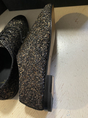 NIB $1095 Saint Laurent Men Glitter Midnight Leather Shoes Black/Gold 10.5 US/