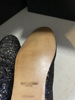 NIB $ 1095 Saint Laurent Herren Glitter Midnight Lederschuhe Schwarz/Gold 10,5 US/