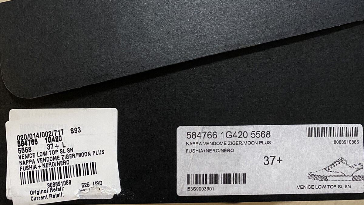 NIB $ 525 Saint Laurent Damen-Sneaker aus Leder, Schwarz/Rosa, 7,5 US/37,5 Eu