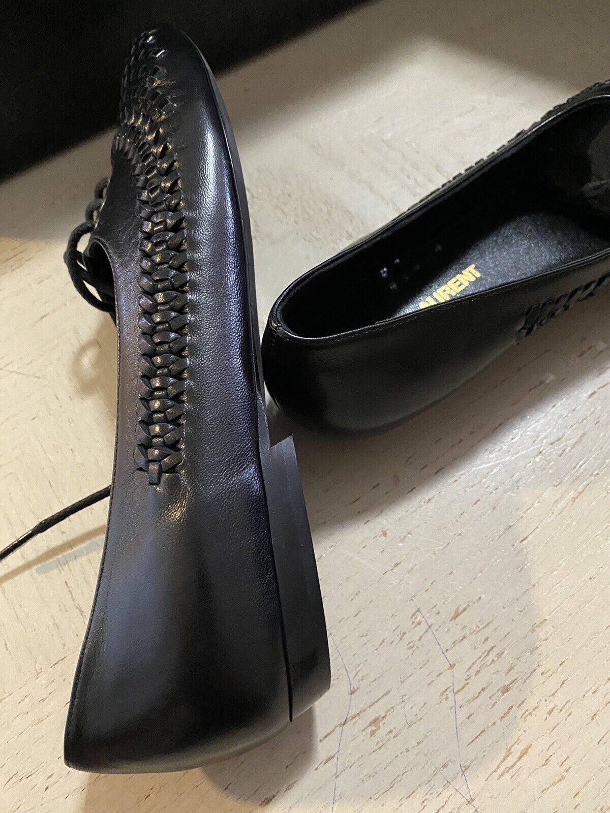 NIB $695 Saint Laurent Smooth Leader Nina Ballerinas, Schwarz, 7 US/37 Eu