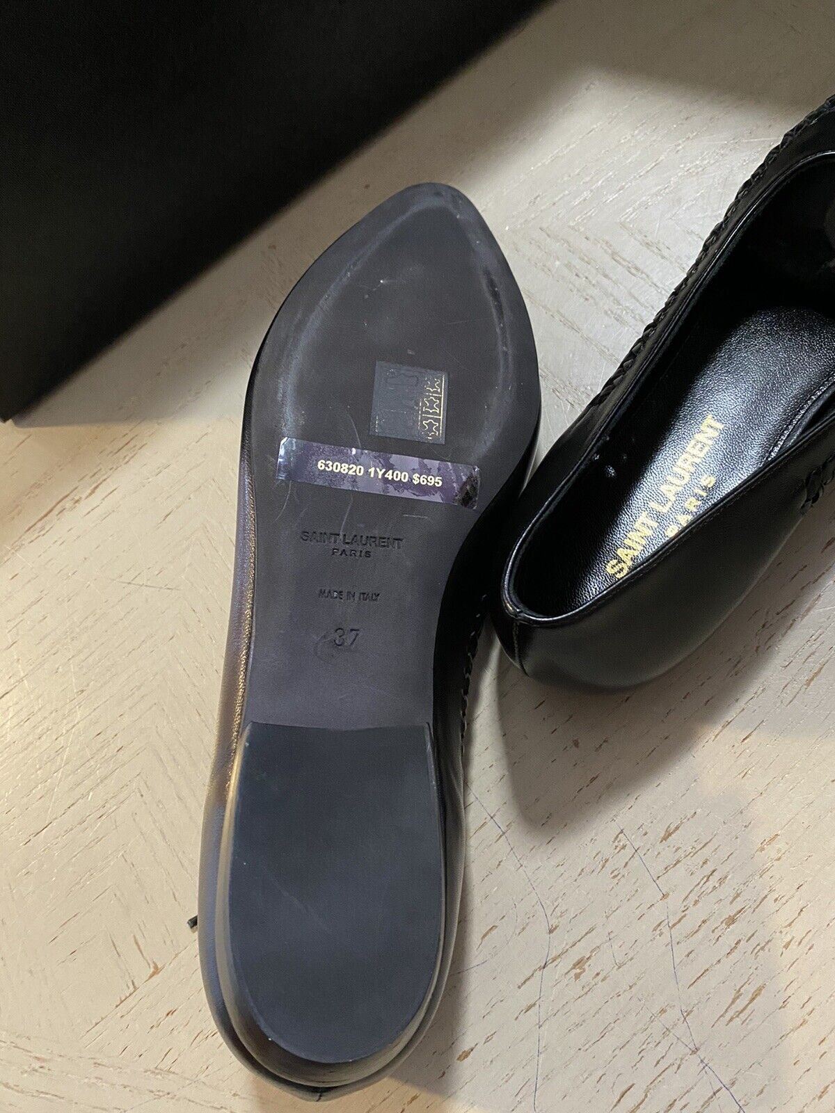 NIB $695 Saint Laurent Smooth Leader Nina Ballerinas, Schwarz, 7 US/37 Eu