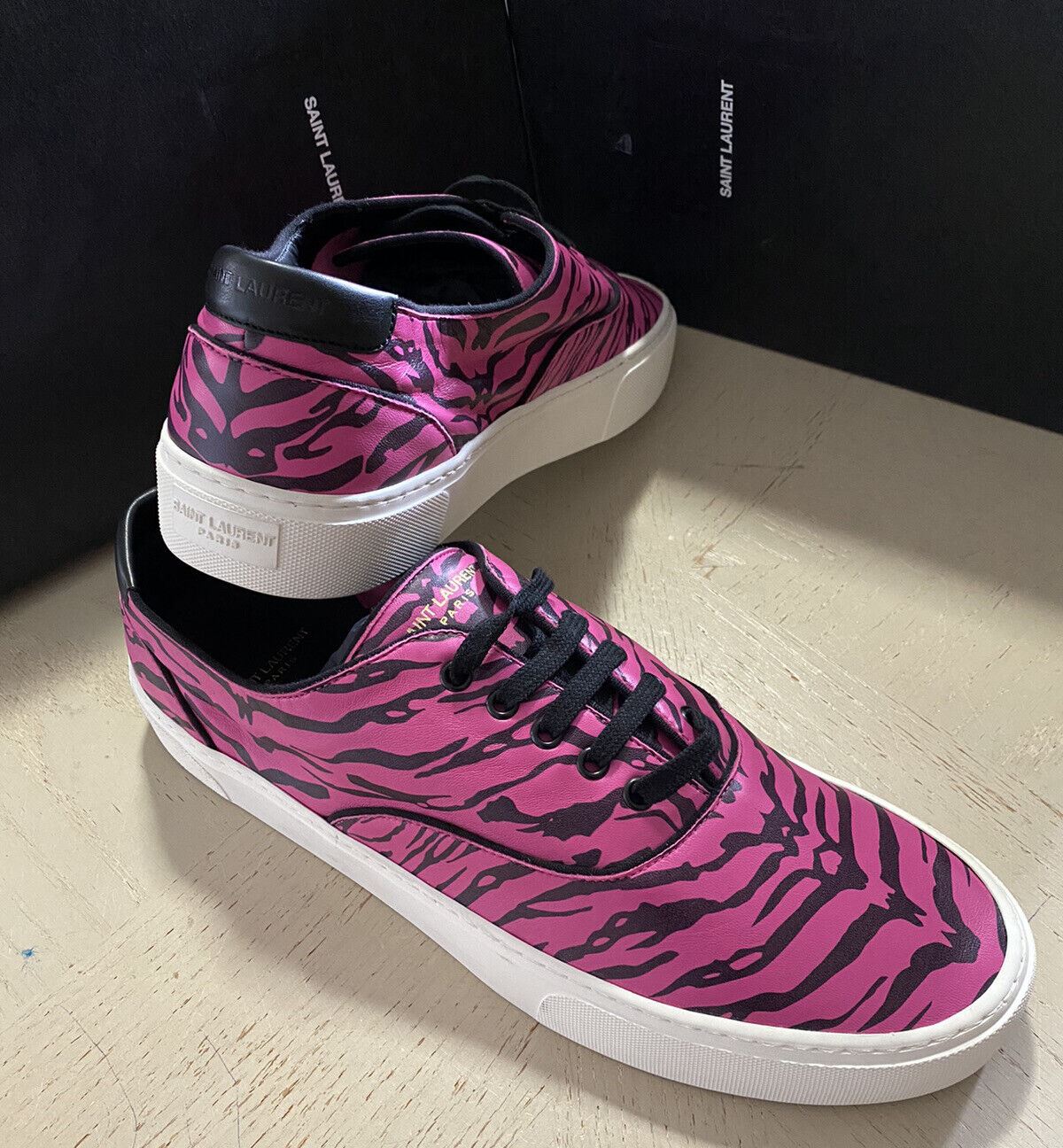 NIB Saint Laurent Men’s Leather Sneakers Shoes Black/Pink 9.5 US/42.5 Eu Italy