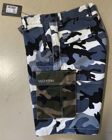 NWT $1350 Valentino Men Military Cotton Short Pants Black/White/Blue 36 Italy
