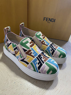 NIB Fendi Damen-Slipper „Fendi Rise“ FF Vertigo-Logo Pink/Multi 9 US