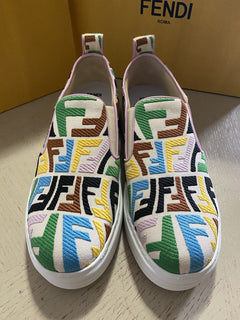 NIB Fendi Damen-Slipper „Fendi Rise“ FF Vertigo-Logo Pink/Multi 9 US