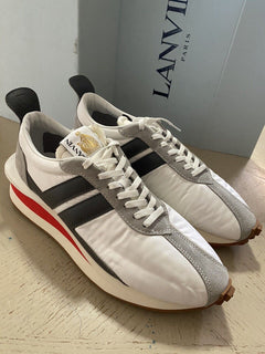 Neue Lanvin Herren Nylon/Wildleder BumpR Sneakers Schuhe Weiß/Grau 13 US/46 Eu