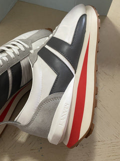 Neue Lanvin Herren Nylon/Wildleder BumpR Sneakers Schuhe Weiß/Grau 13 US/46 Eu