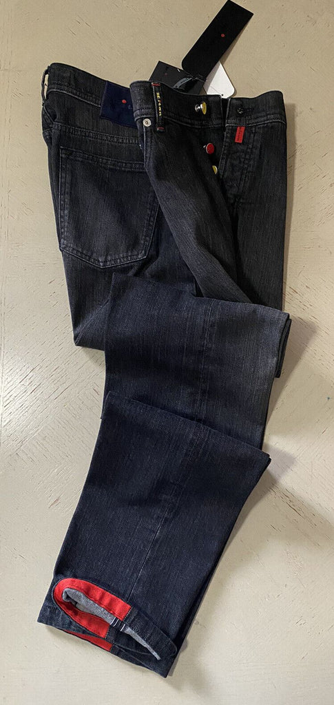 Neu mit Etikett: 1095 $ Kiton Herren-Jeans mit geradem Bein, schmale Passform, DK-Grau, 36 US