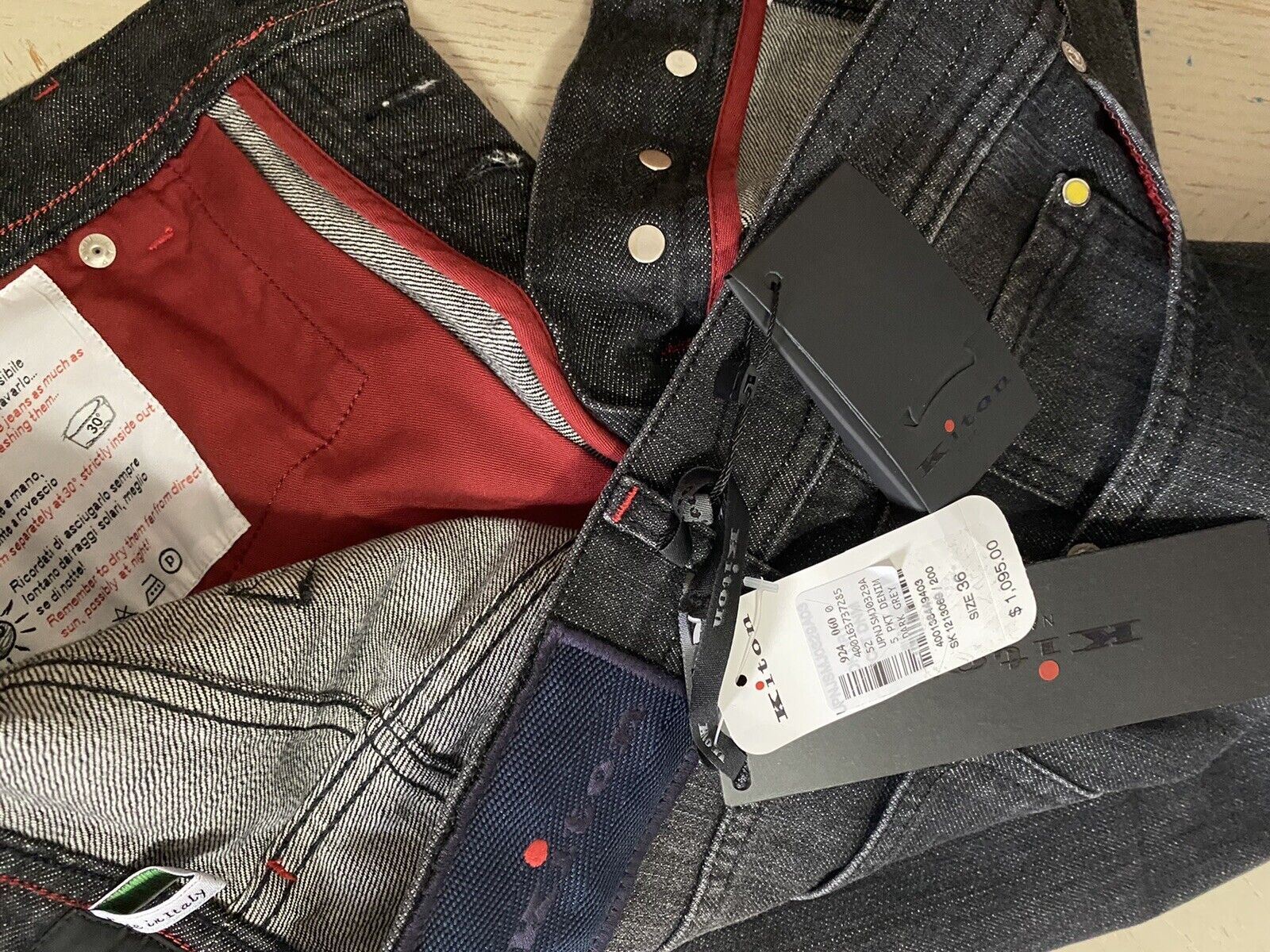 NWT $1095 Kiton Мужские прямые джинсы Брюки Slim Fit DK Серые 36 США