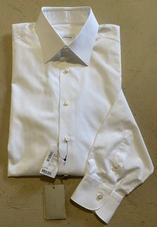 Neu mit Etikett: 675 $ Brioni Herren-Langarmhemd mit bequemer Passform, Weiß, 43/17, Italien