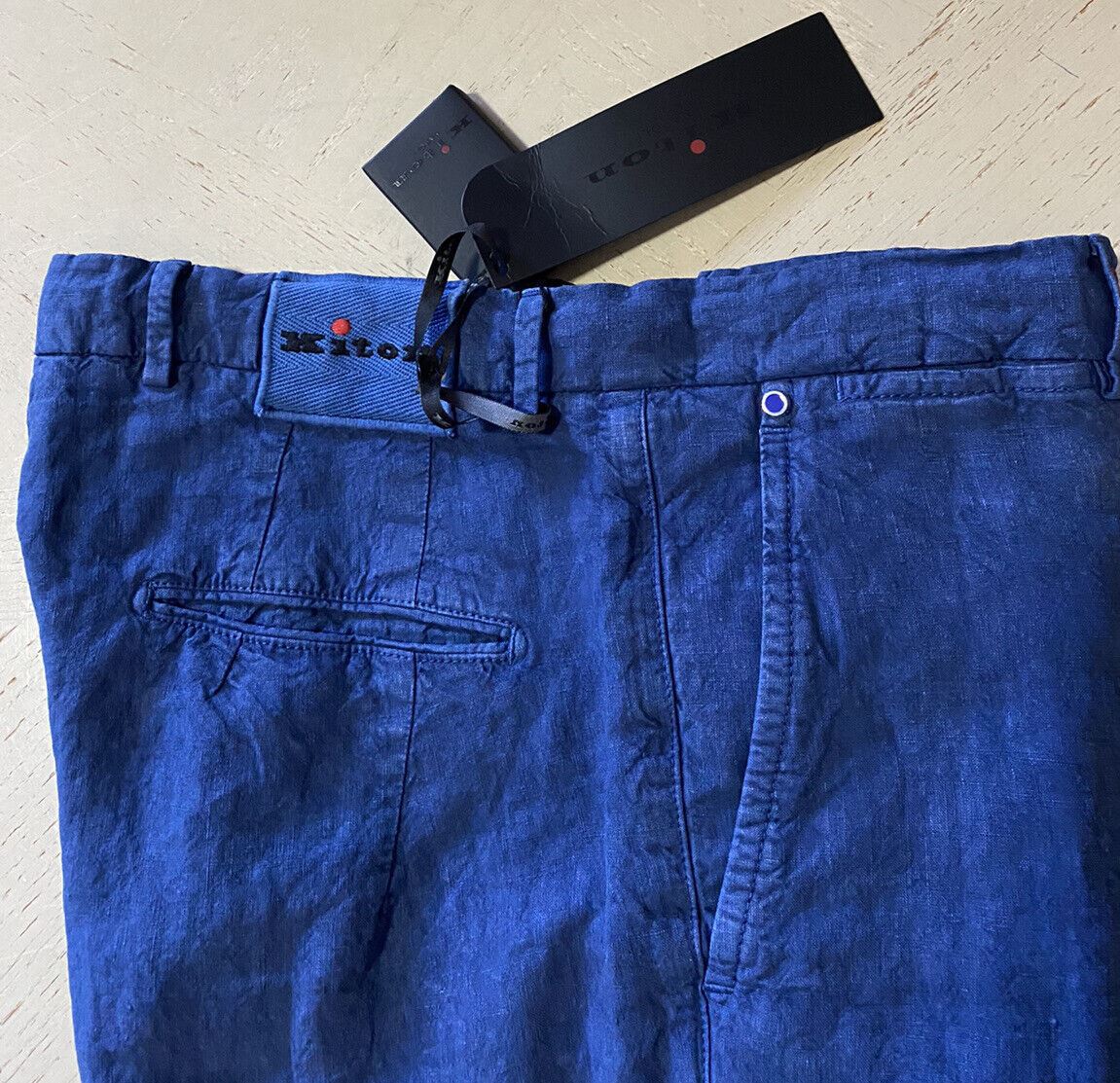 NWT $995 Kiton Mens Linen Short Pants Bright Blue 34 US/ 50 Eu Italy