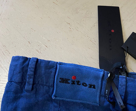NWT $995 Kiton Mens Linen Short Pants Bright Blue 34 US/ 50 Eu Italy