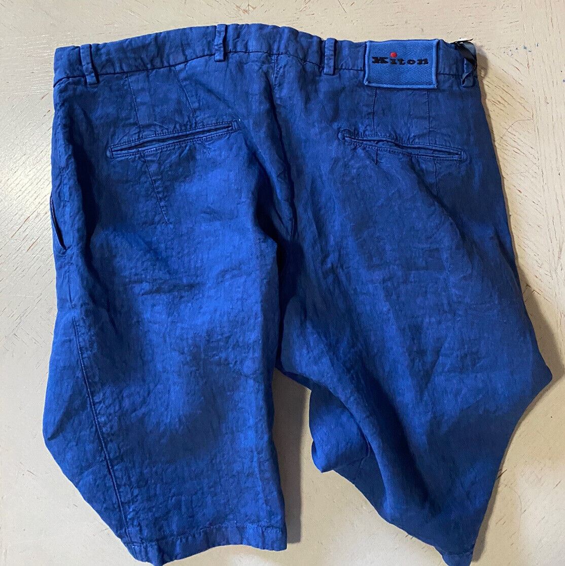 NWT $995 Kiton Mens Linen Short Pants Bright Blue 34 US/ 50 Eu Italy