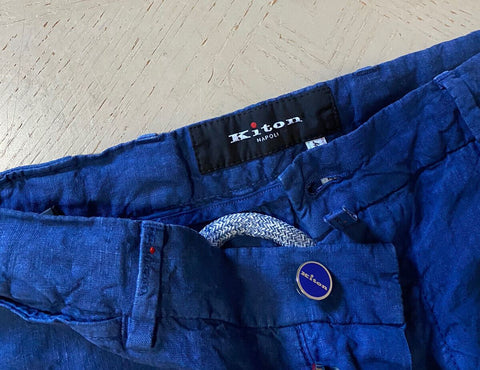 NWT $995 Kiton Mens Linen Short Pants Bright Blue 34 US/ 50 Eu Italy