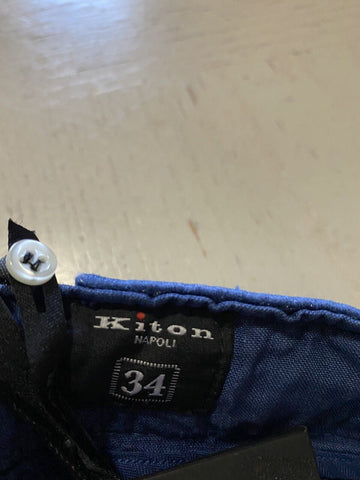 NWT $995 Kiton Mens Linen Short Pants Bright Blue 34 US/ 50 Eu Italy