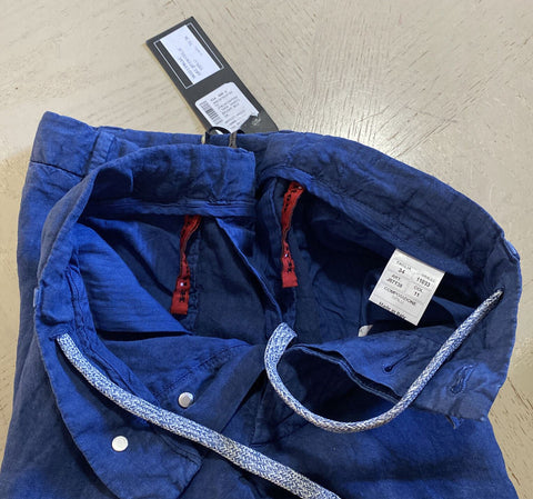 NWT $995 Kiton Mens Linen Short Pants Bright Blue 34 US/ 50 Eu Italy