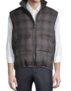 Neue $3250 Isaia Glen Plaid Puffer Jacke Weste Mantel Anthrazit 42 US/52 Eu Italien