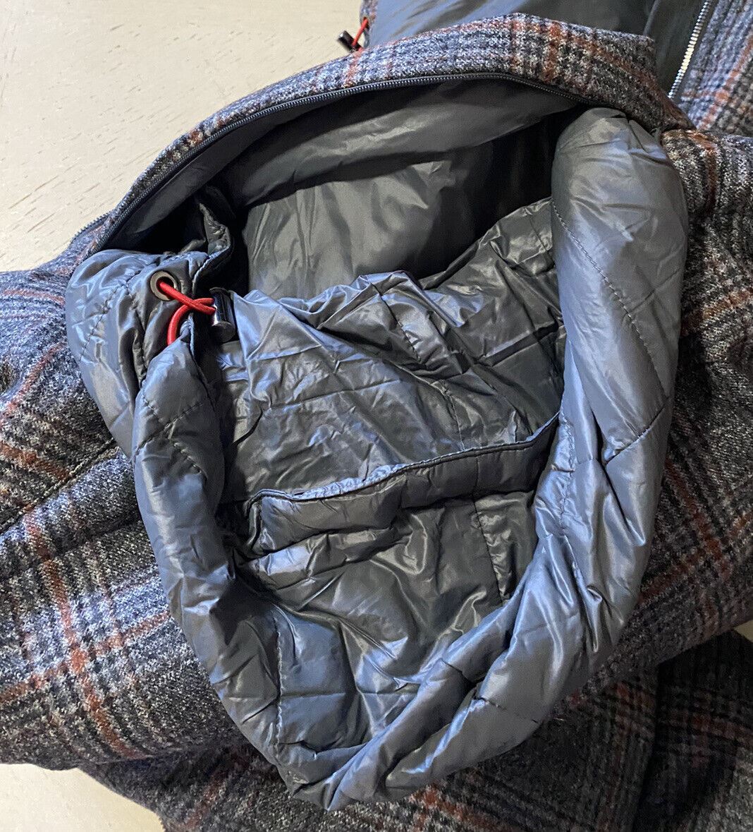 New $3250 Isaia Glen Plaid Puffer Jacket  Vest Coat Charcoal 42 US/52 Eu Italy