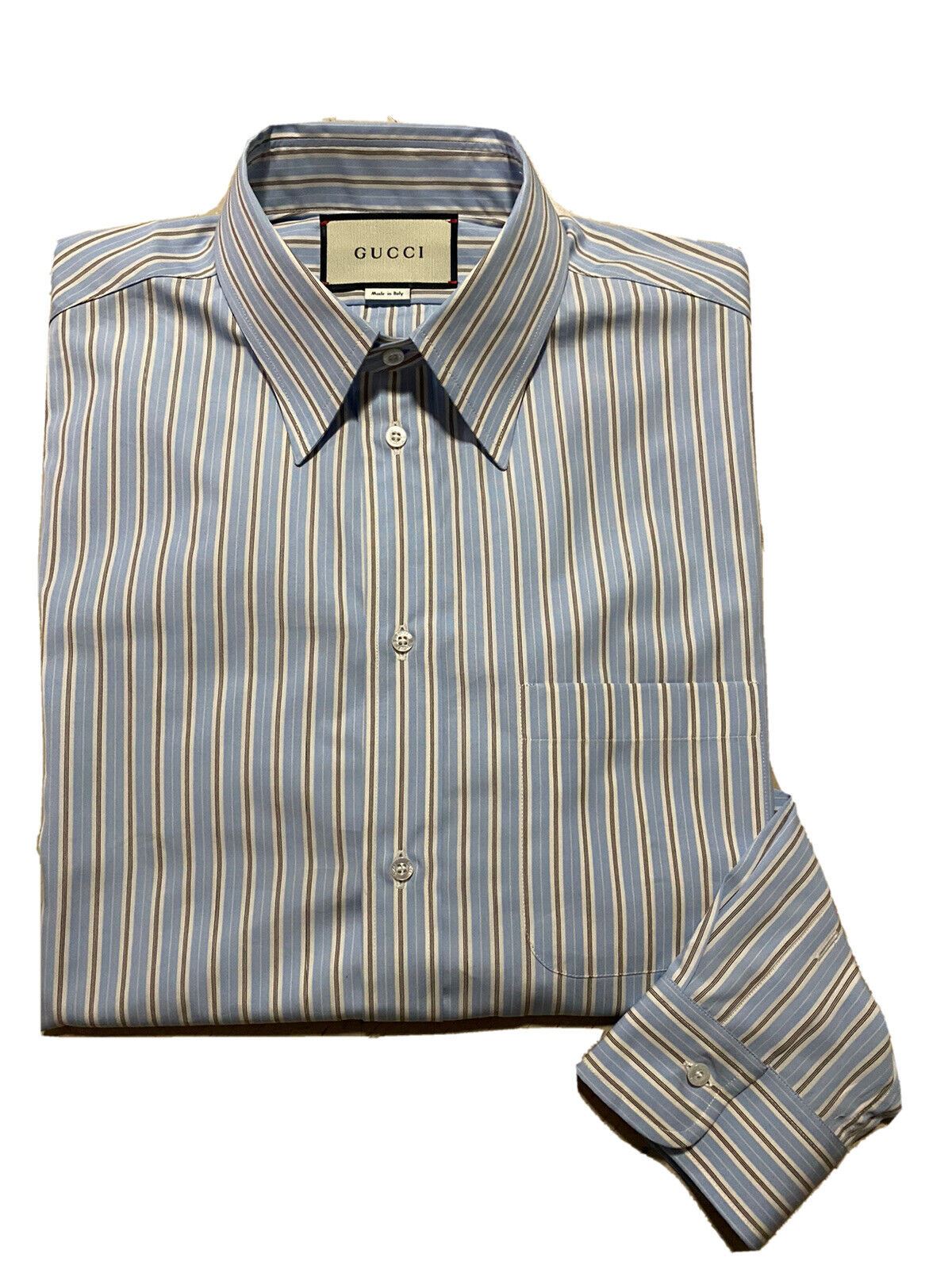 New Gucci Men’s Classic Dress Shirt Blue Striped Size 42/16.5 Italy