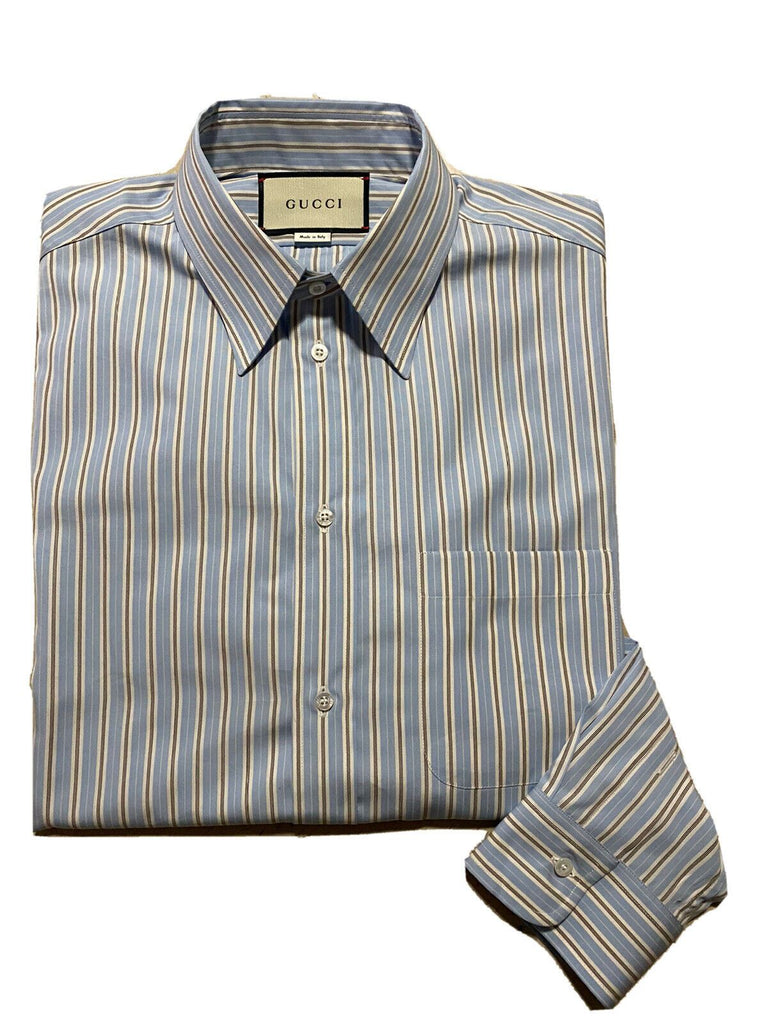 Neues klassisches Herrenhemd von Gucci, blau gestreift, Größe 42/16,5, Italien