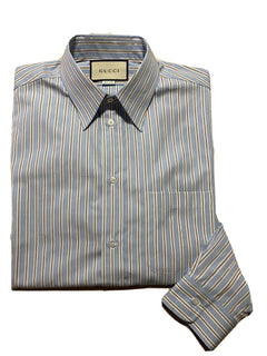 Neues klassisches Herrenhemd von Gucci, blau gestreift, Größe 42/16,5, Italien