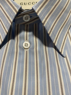 Neues klassisches Herrenhemd von Gucci, blau gestreift, Größe 42/16,5, Italien