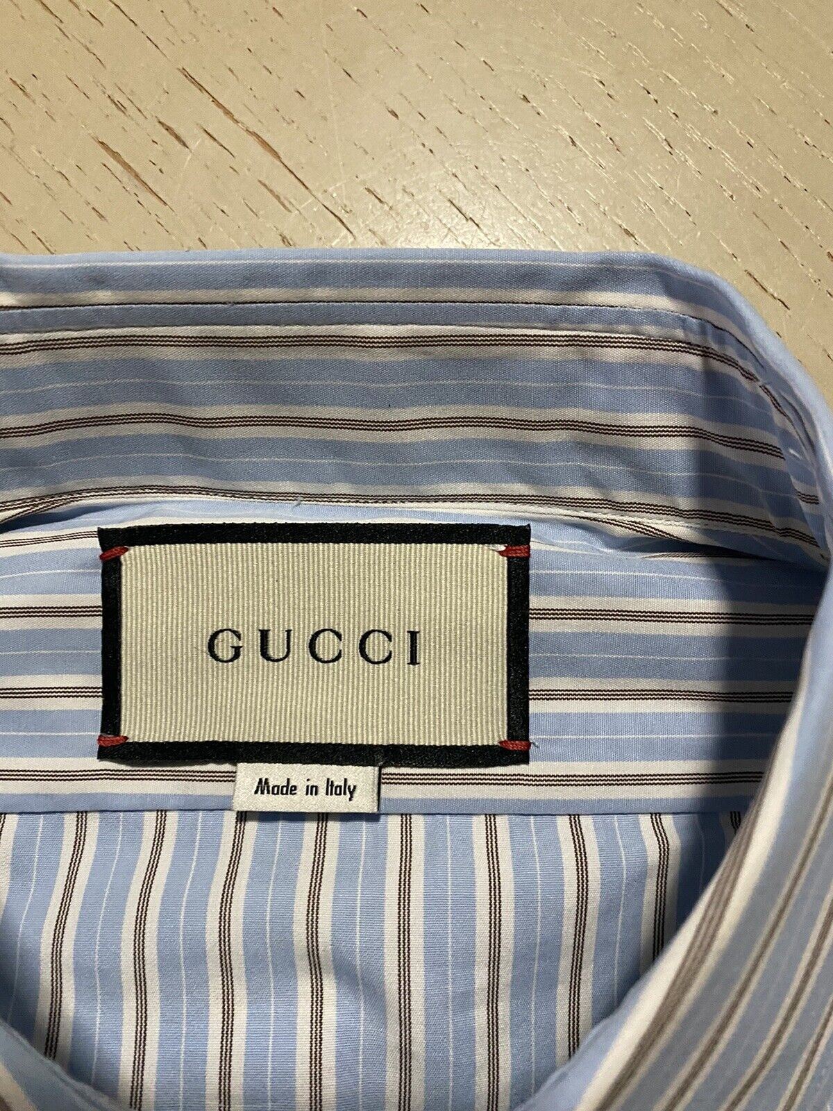 New Gucci Men’s Classic Dress Shirt Blue Striped Size 42/16.5 Italy