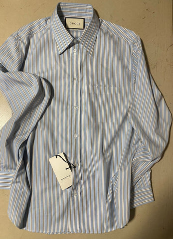 New Gucci Men’s Classic Dress Shirt Blue Striped Size 42/16.5 Italy